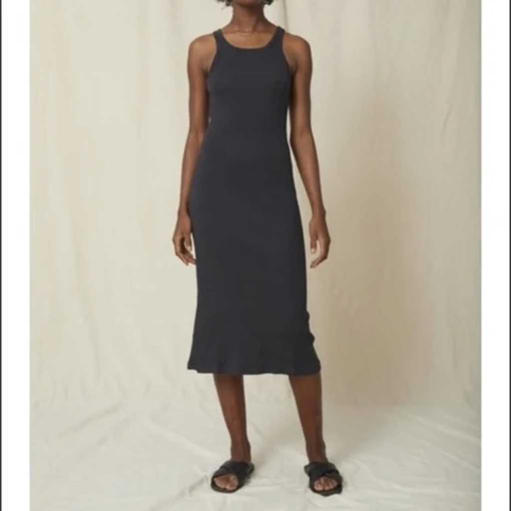 Amo Ribbed Cotton Midi Tank Dress Black Size Xl